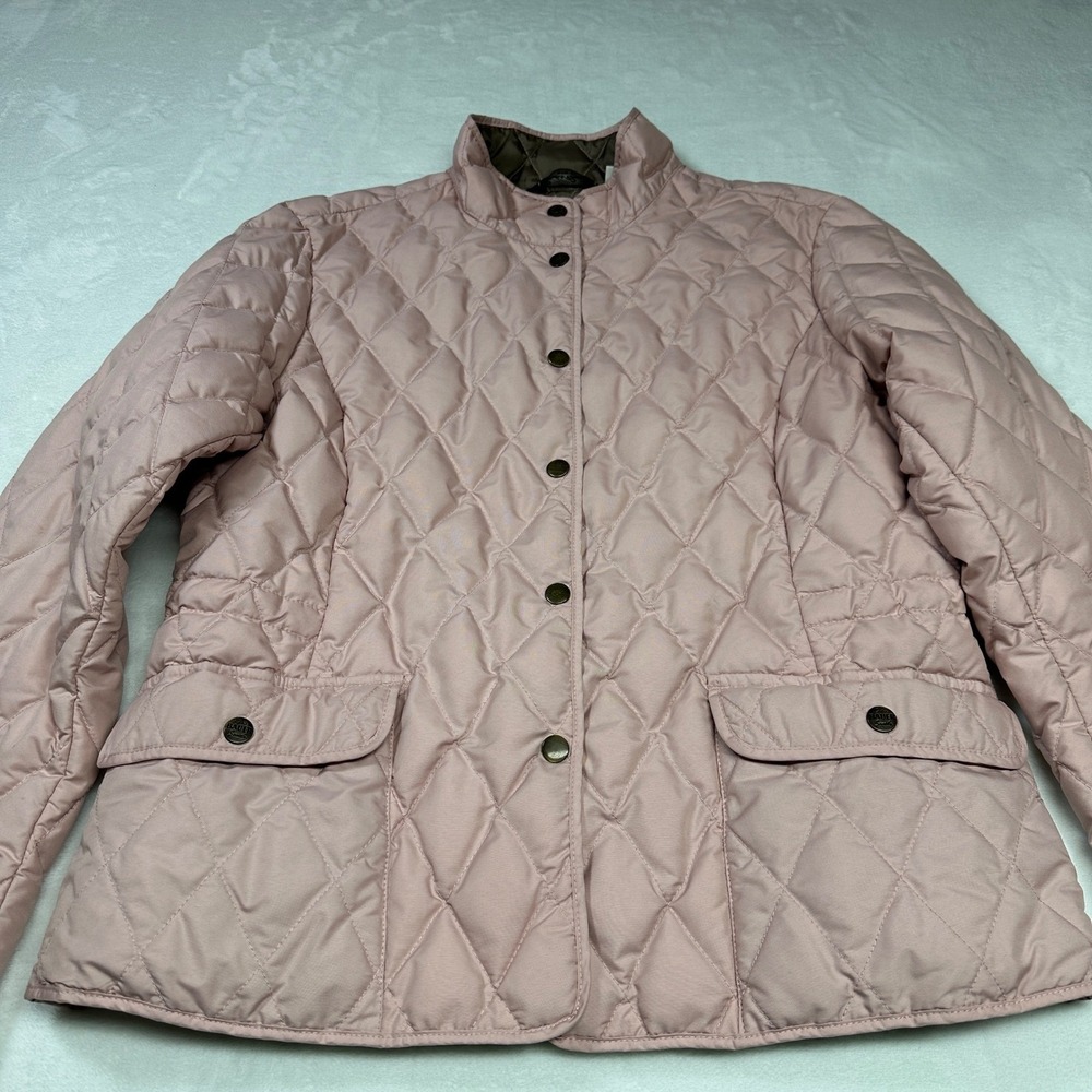 Eddie Bauer Premium Quilted Goose Down Puffer Jacket Pink Snap Flap Pockets Sz L - Picture 4 of 14